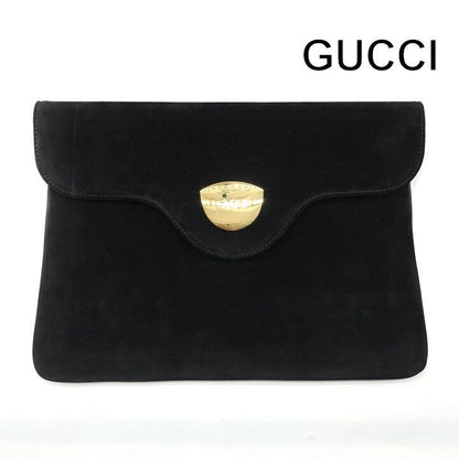 Gucci Logo Suede Vintage Clutch Black