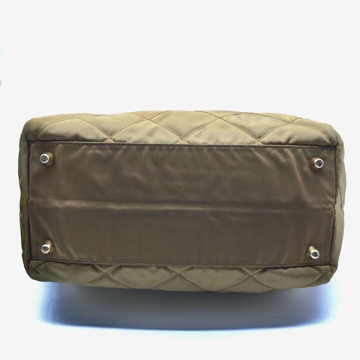 Prada Nylon Tessuto Triangle Logo Quilted Mini Boston Chain Hand Bag Brown — view 4