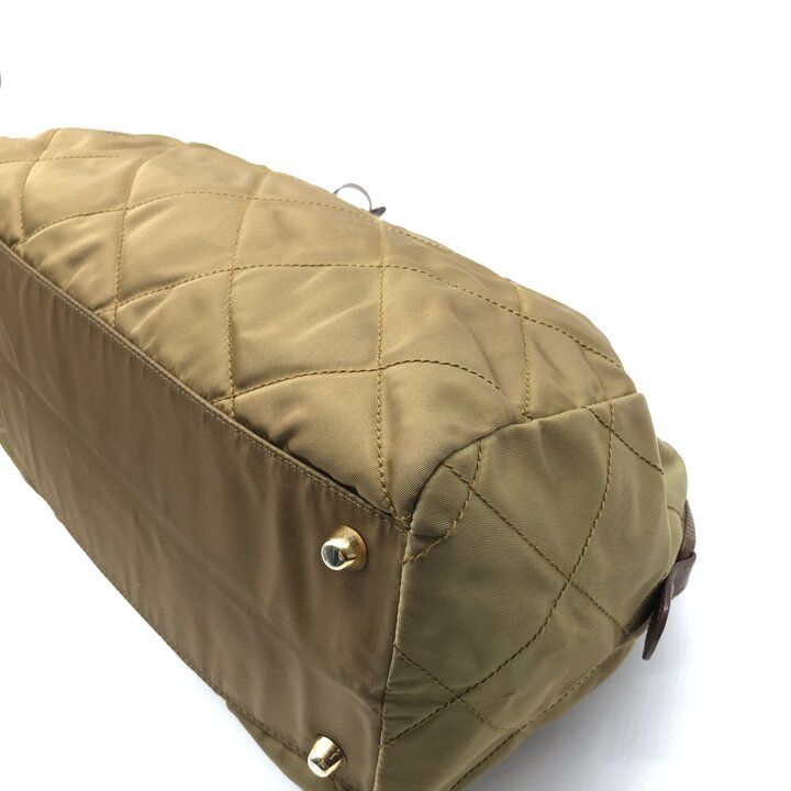 Prada Nylon Tessuto Triangle Logo Quilted Mini Boston Chain Hand Bag Brown — view 5