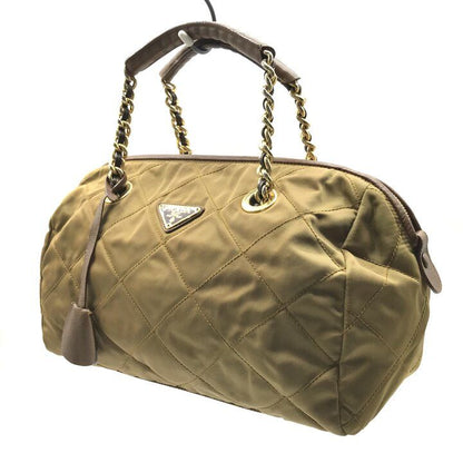 Prada Nylon Tessuto Triangle Logo Quilted Mini Boston Chain Hand Bag Brown — view 2