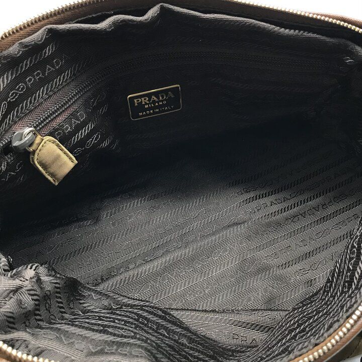 Prada Nylon Tessuto Triangle Logo Quilted Mini Boston Chain Hand Bag Brown — view 8