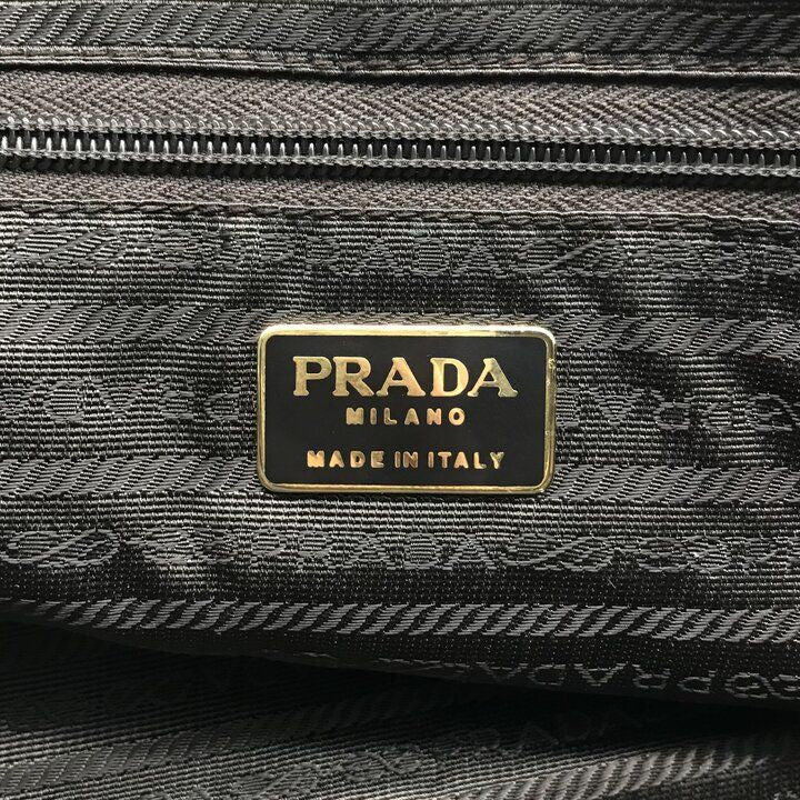 Prada Nylon Tessuto Triangle Logo Quilted Mini Boston Chain Hand Bag Brown — view 9