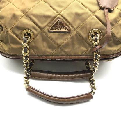 Prada Nylon Tessuto Triangle Logo Quilted Mini Boston Chain Hand Bag Brown — view 7