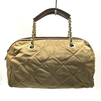 Prada Nylon Tessuto Triangle Logo Quilted Mini Boston Chain Hand Bag Brown — view 3