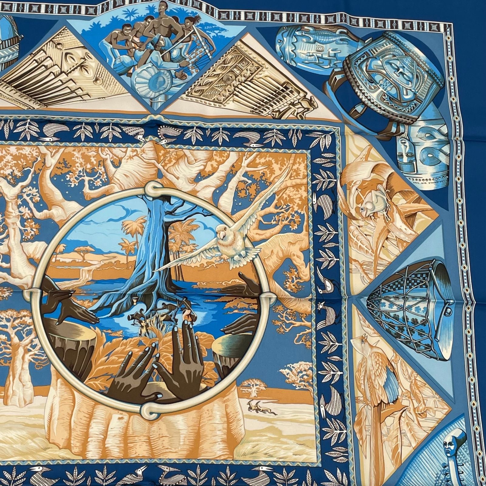 Hermes Scarf Carre 90 Au Son du Tam Silk Blue — view 3