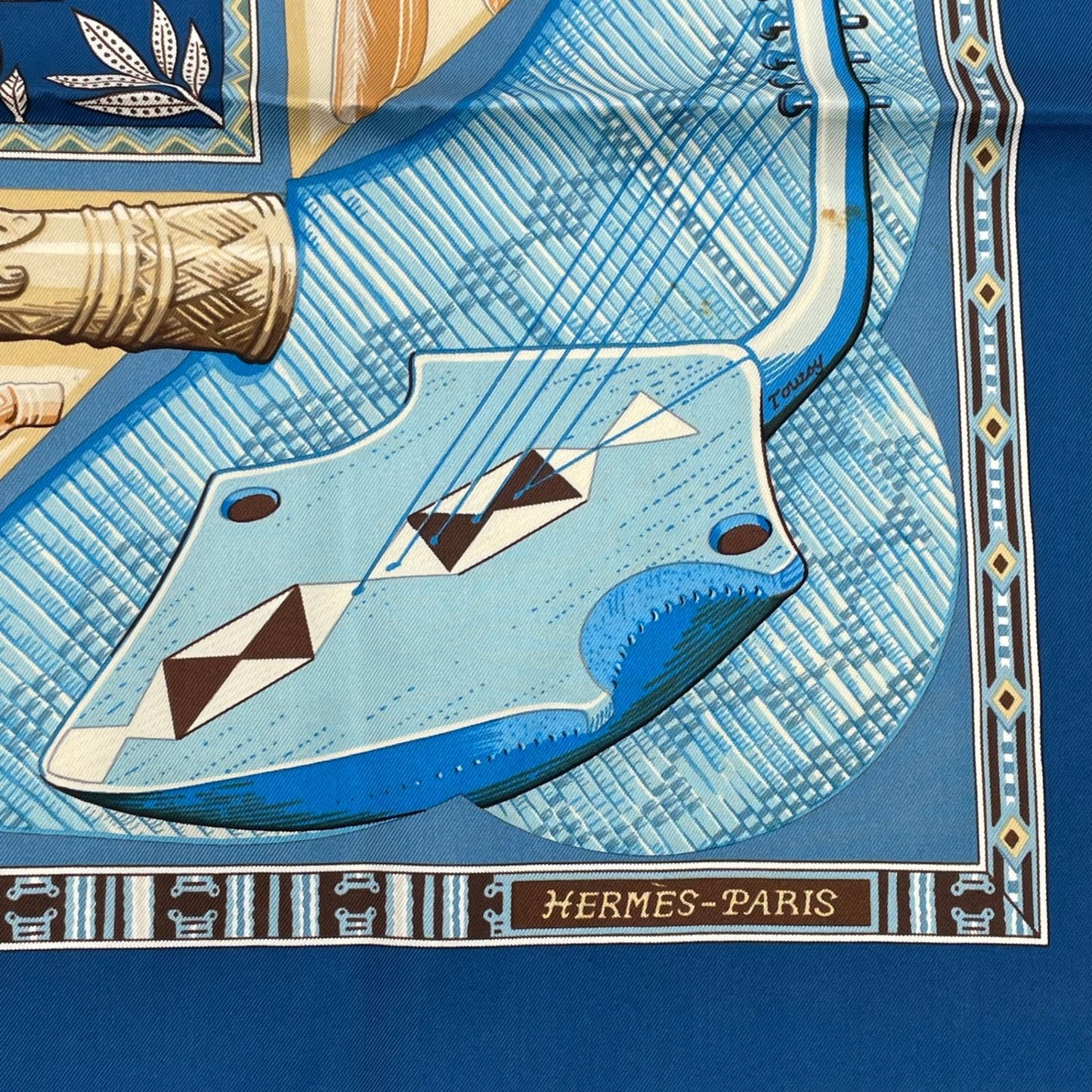Hermes Scarf Carre 90 Au Son du Tam Silk Blue — view 6