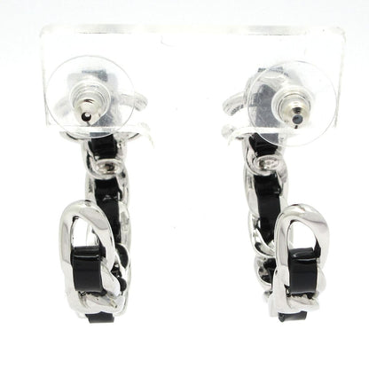 Chanel Earrings CC Logo Silver Black Hoop Chain — view 3