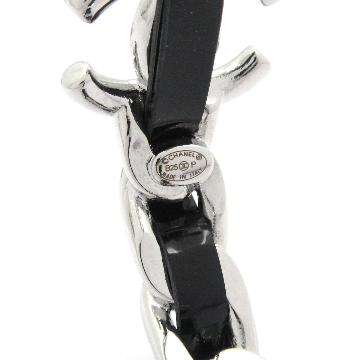 Chanel Earrings CC Logo Silver Black Hoop Chain — view 5
