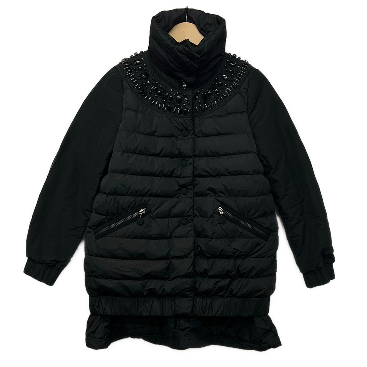 Moncler Down Jacket 1 S Balme Black Long Sleeve Bijou Winter
