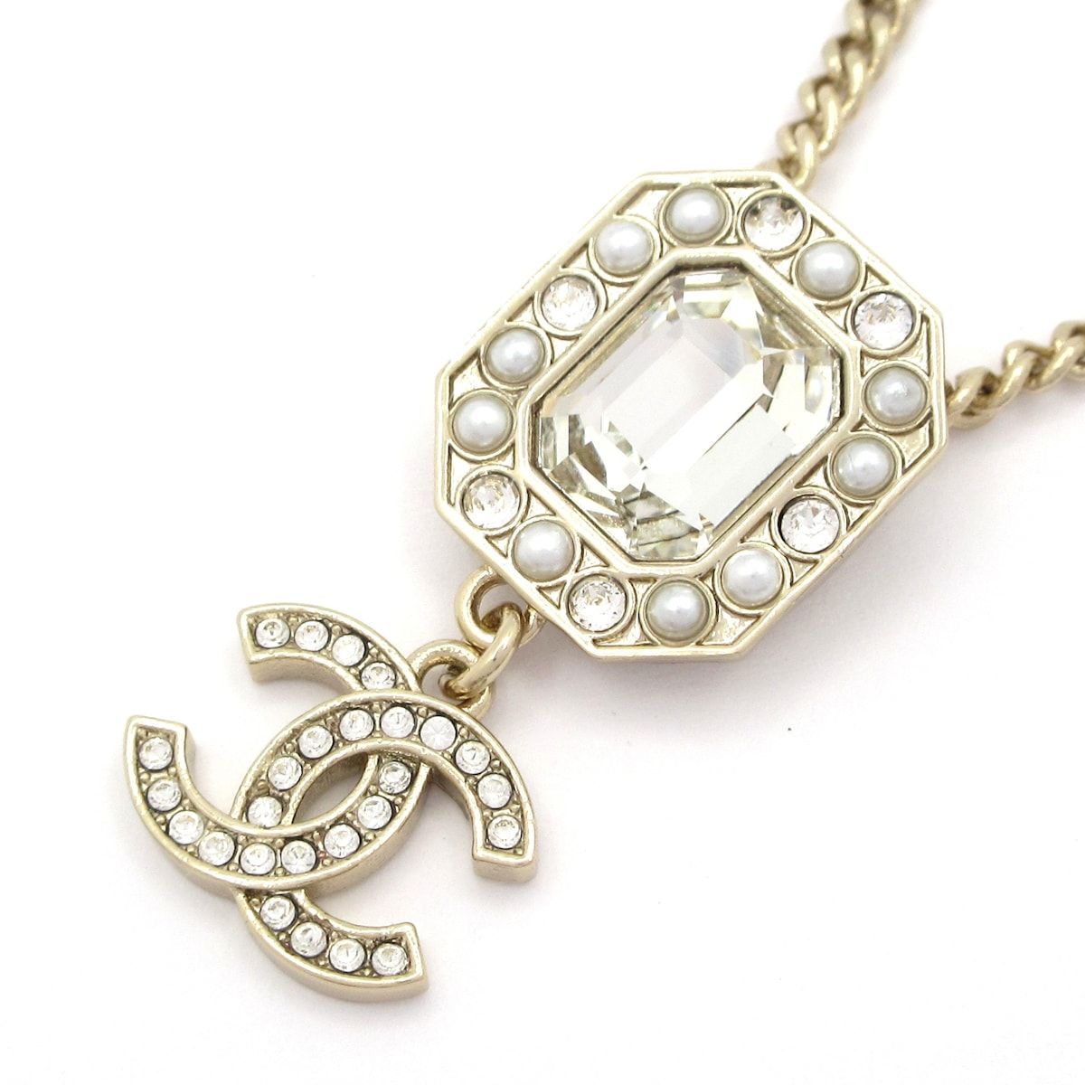 Chanel Necklace CC Logo Gold Clear Ivory