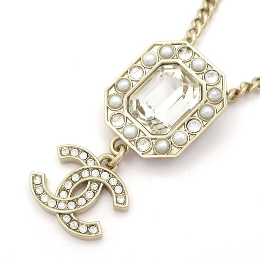 Chanel Necklace CC Logo Gold Clear Ivory