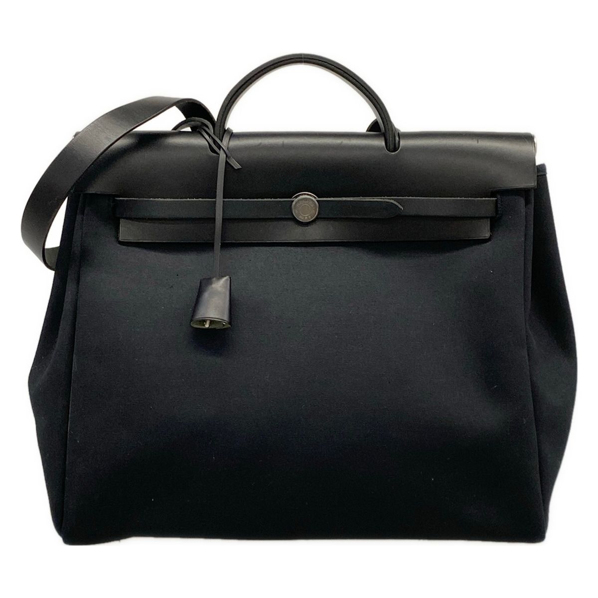 Hermes Handbag Herbag Black Silver Leather