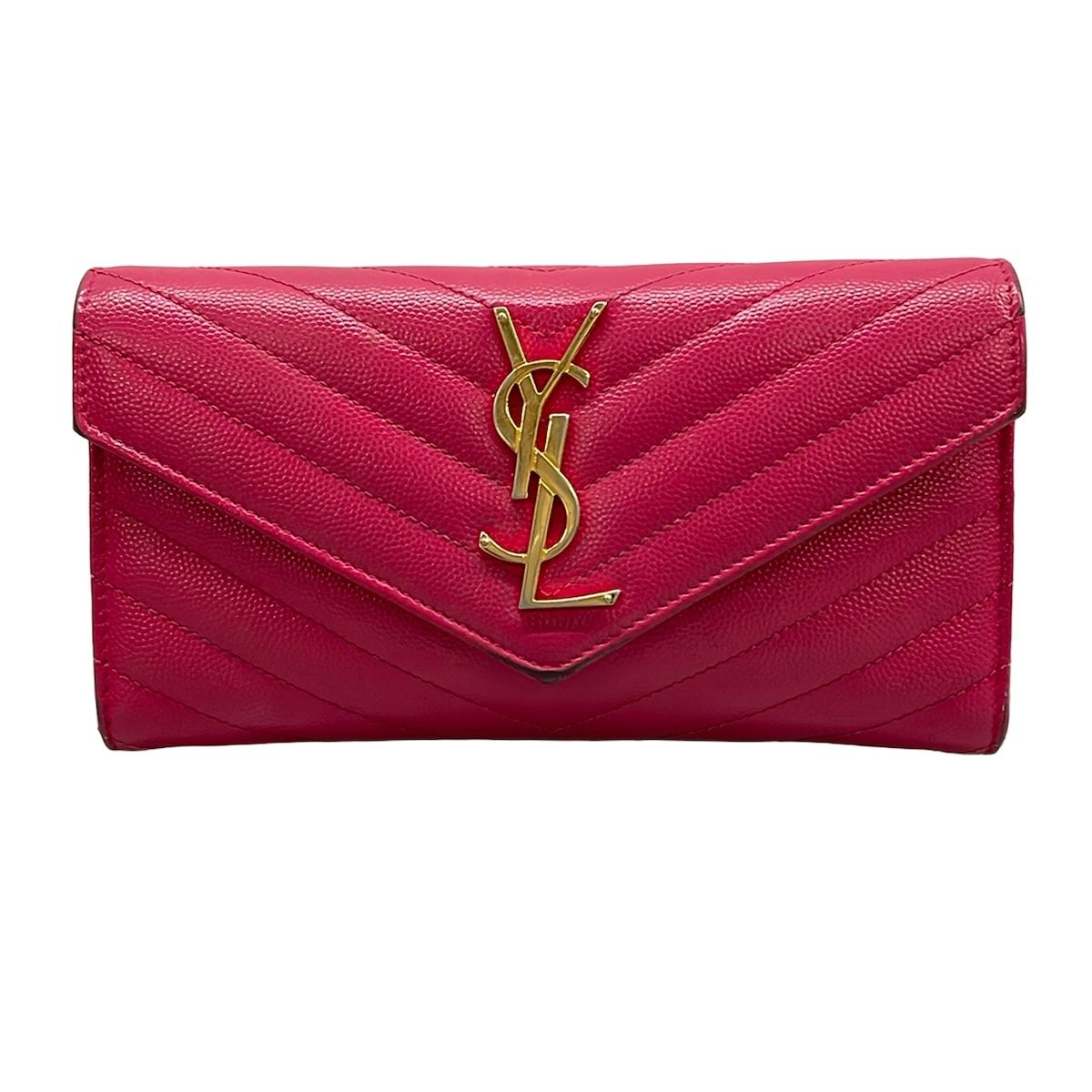 Saint Laurent Paris Wallet Monogram Large Flap Pink Zip Around Leather