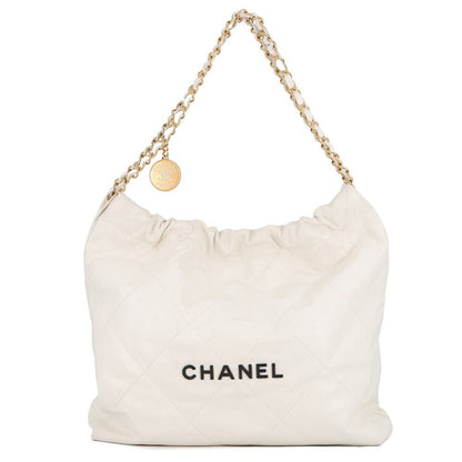 Chanel Chain Shoulder Bag 22 Small Shiny Calfskin White