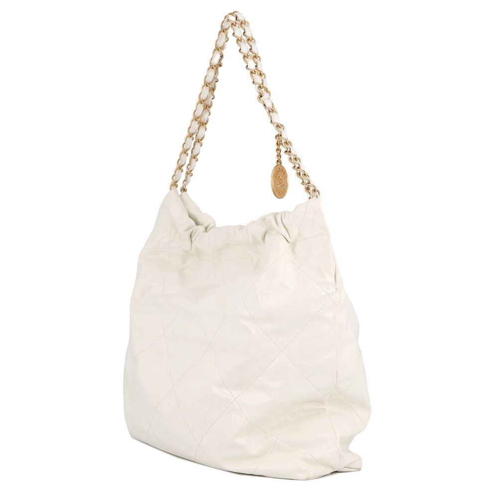 Chanel Chain Shoulder Bag 22 Small Shiny Calfskin White — view 2