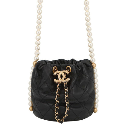 Chanel Chain Shoulder Bag Pearl Quilted CC Logo Black