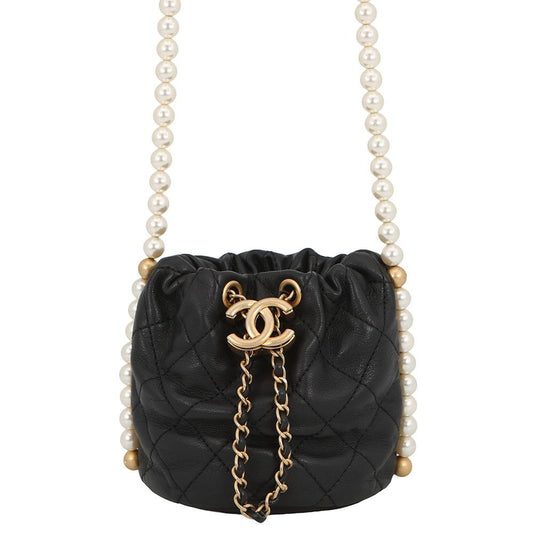 Chanel Chain Shoulder Bag Pearl Quilted CC Logo Black