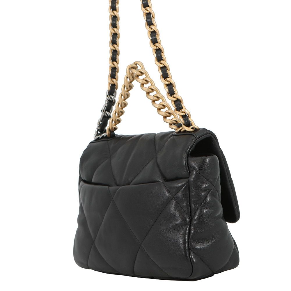 Chanel Chain Shoulder Bag 19 CC Logo Shiny Lambskin Black — view 2