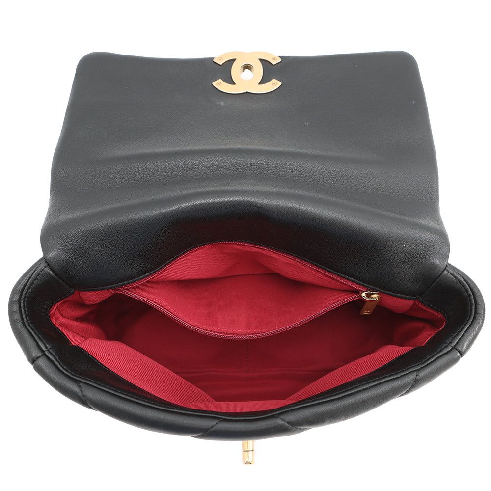 Chanel Chain Shoulder Bag 19 CC Logo Shiny Lambskin Black — view 5