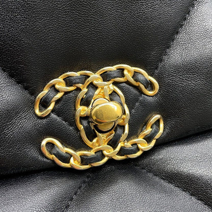 Chanel Chain Shoulder Bag 19 CC Logo Shiny Lambskin Black — view 8