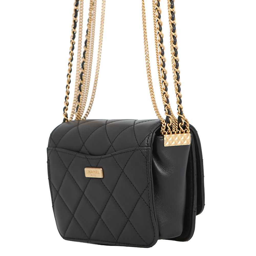 Chanel Chain Shoulder Bag Quilted CC Logo Lambskin Black — view 2
