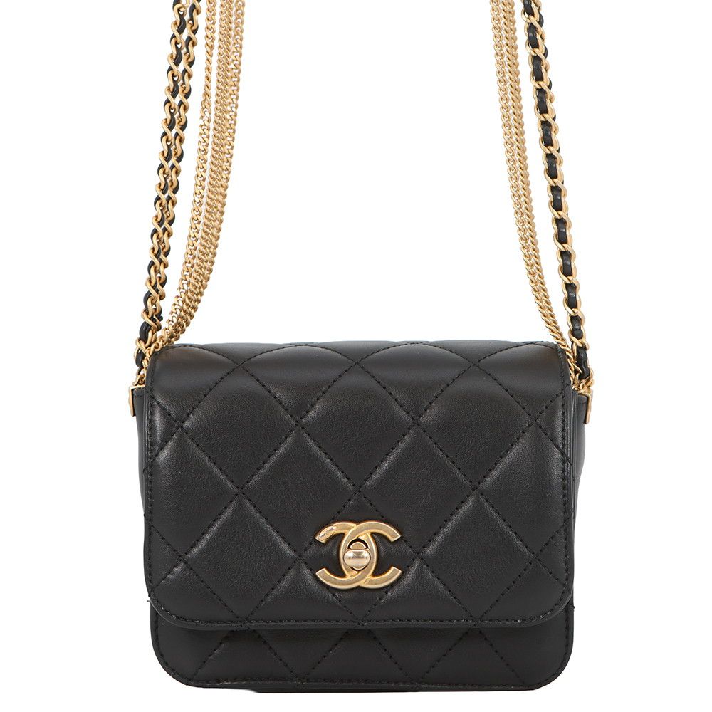 Chanel Chain Shoulder Bag Quilted CC Logo Lambskin Black