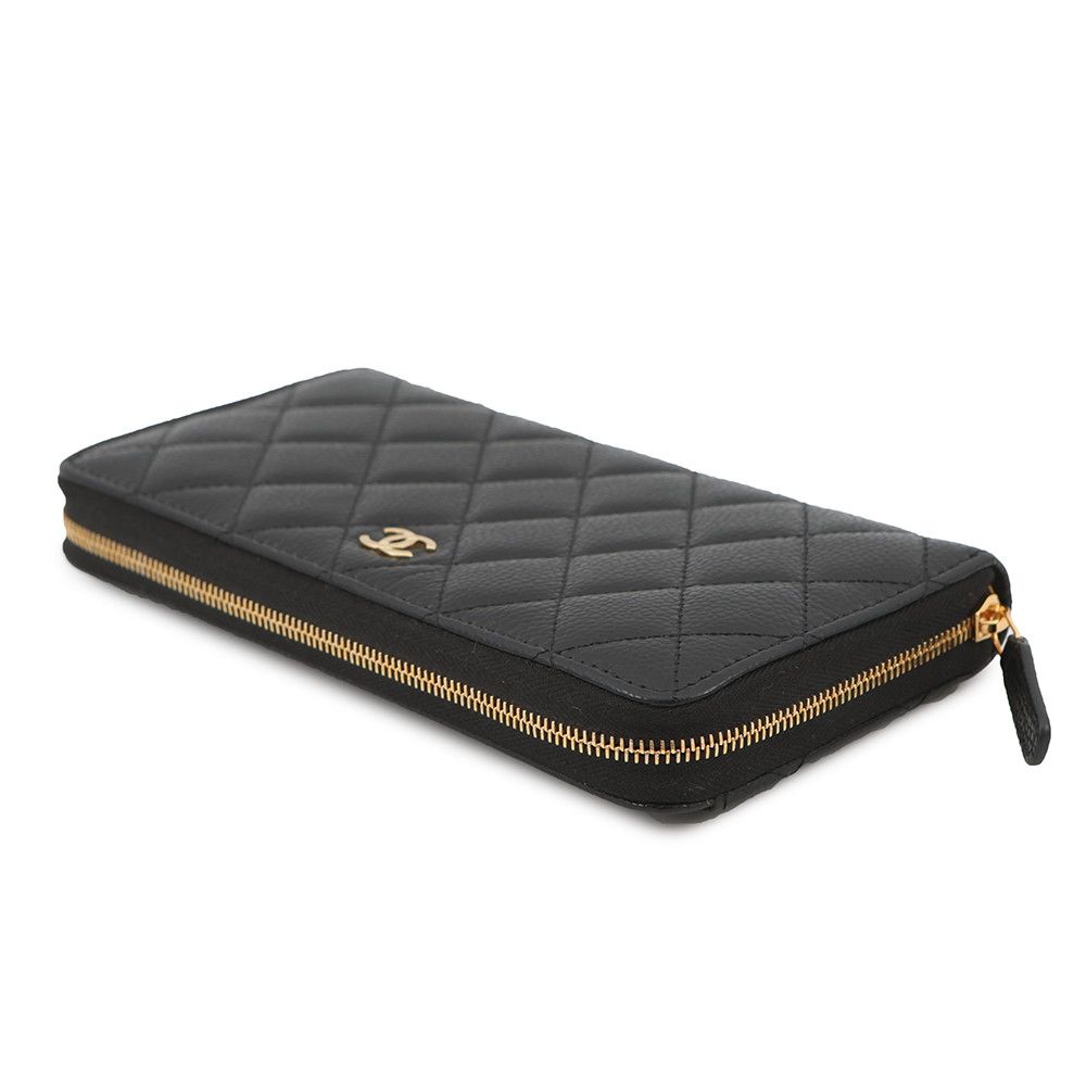 Chanel Wallet Classic Long Zip CC Logo Quilted Caviar Leather Black — view 2