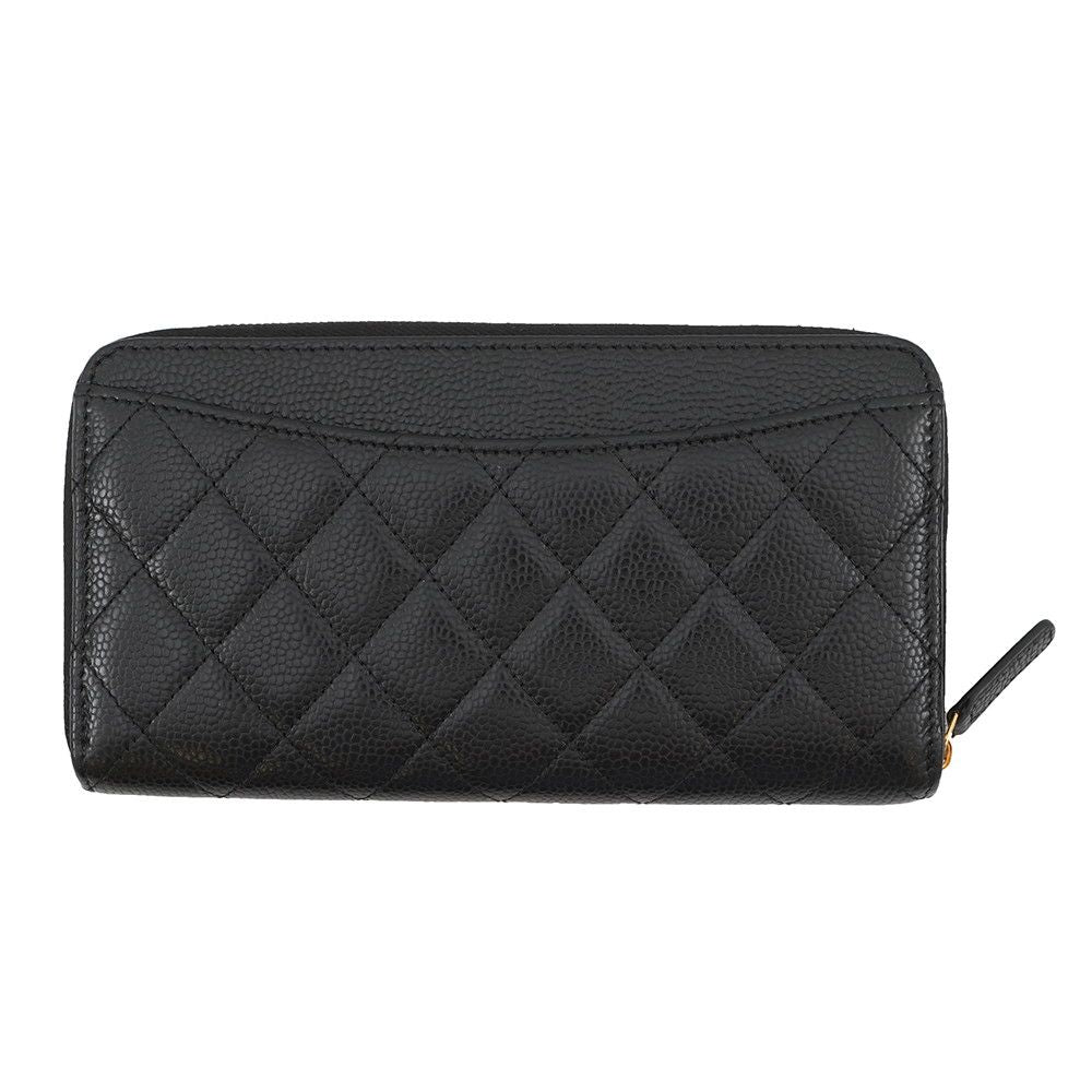 Chanel Wallet Classic Long Zip CC Logo Quilted Caviar Leather Black — view 3