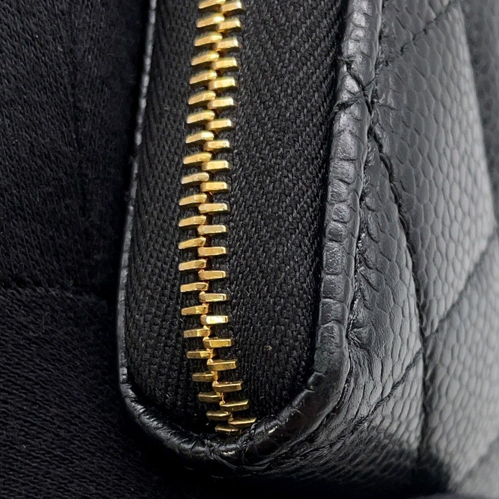 Chanel Wallet Classic Long Zip CC Logo Quilted Caviar Leather Black — view 5