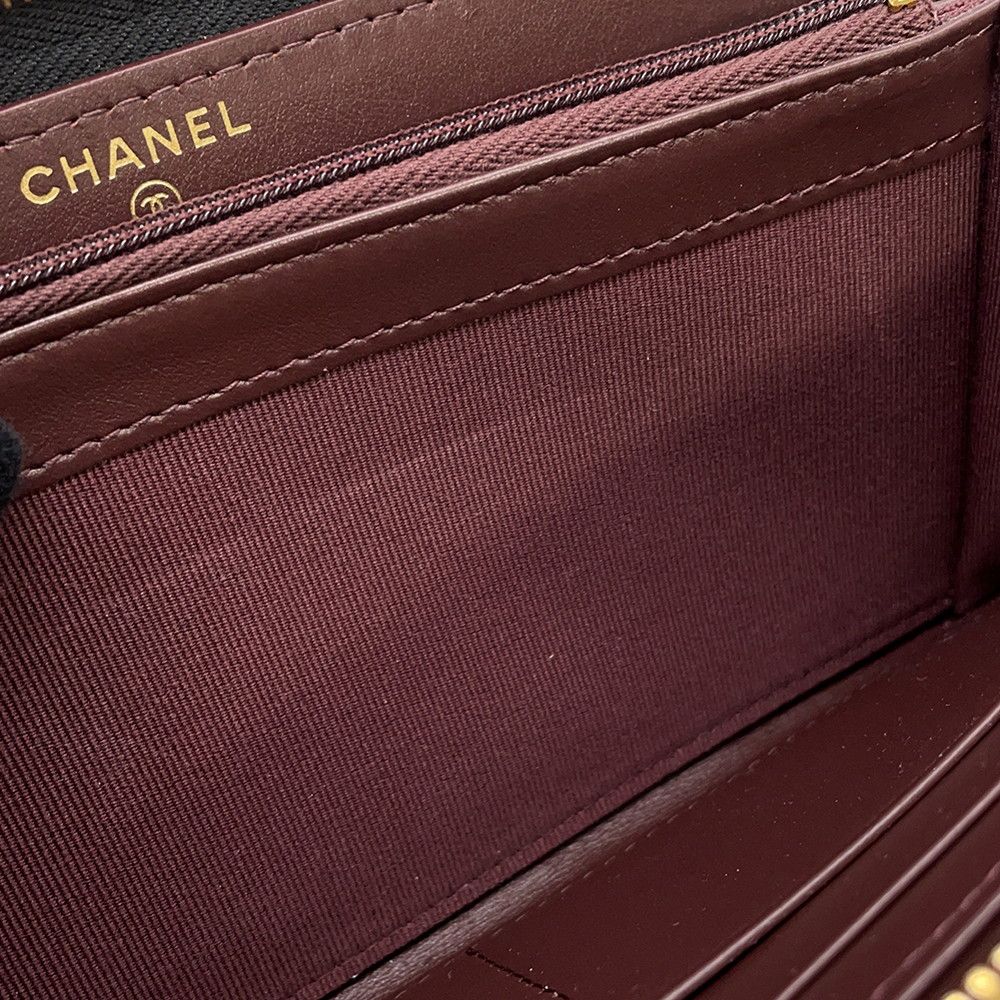 Chanel Wallet Classic Long Zip CC Logo Quilted Caviar Leather Black — view 8