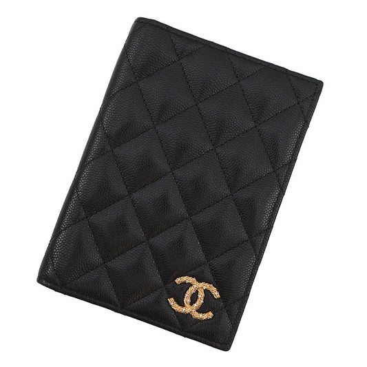 Chanel Passport Case CC Logo Quilted Caviar Leather Rhinestone Cover Black
