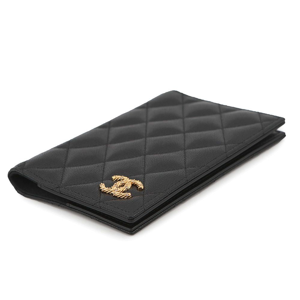 Chanel Passport Case CC Logo Quilted Caviar Leather Rhinestone Cover Black — view 2