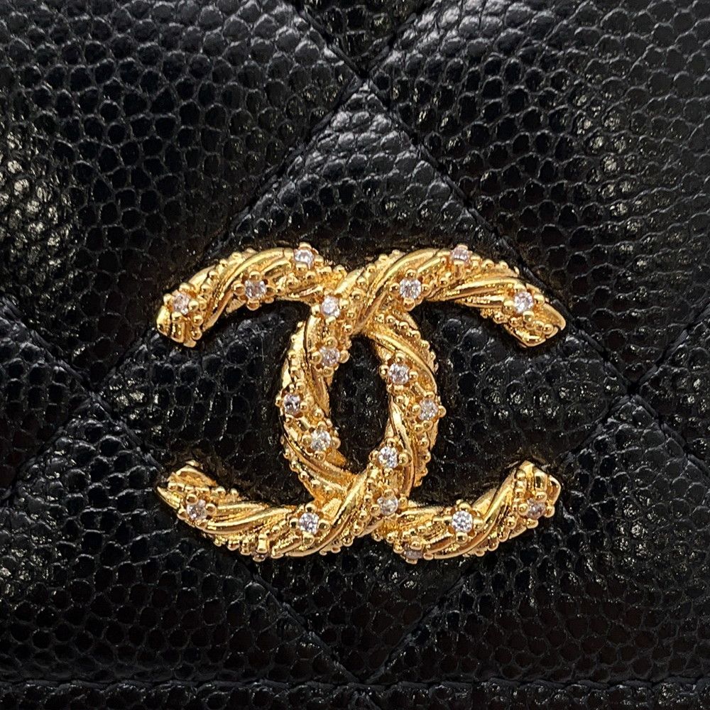 Chanel Passport Case CC Logo Quilted Caviar Leather Rhinestone Cover Black — view 7