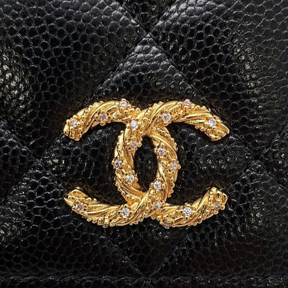 Chanel Passport Case CC Logo Quilted Caviar Leather Rhinestone Cover Black — view 7