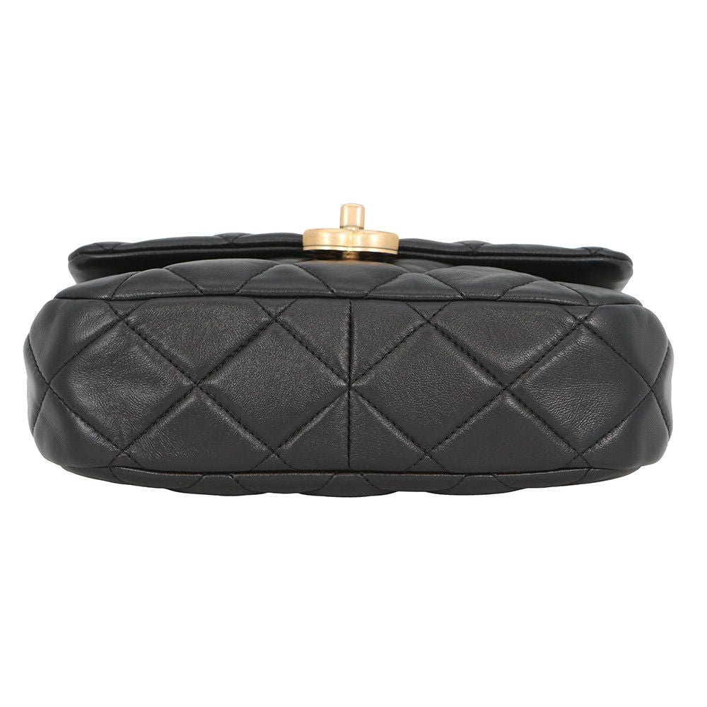 Chanel Chain Shoulder Bag Small Quilted CC Logo Lambskin Black — view 3