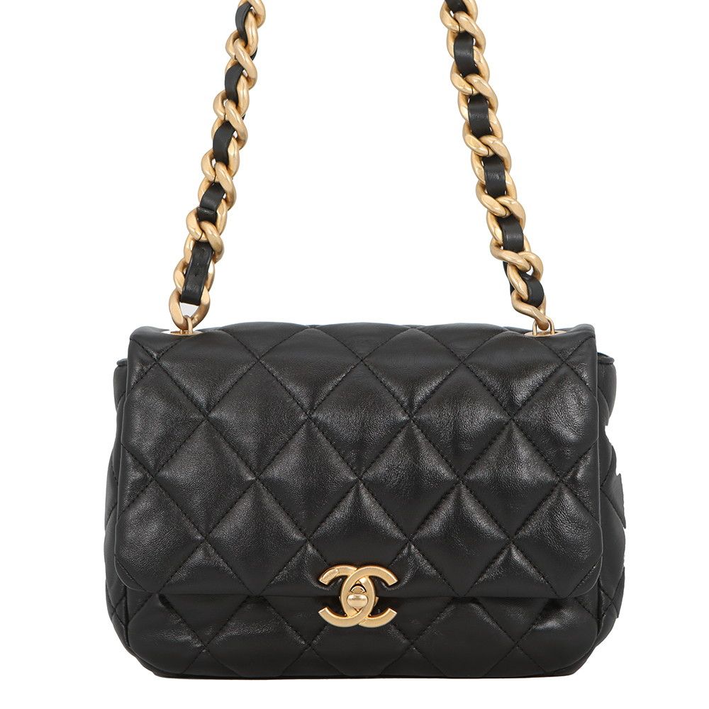 Chanel Chain Shoulder Bag Small Quilted CC Logo Lambskin Black