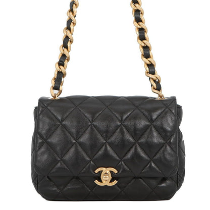 Chanel Chain Shoulder Bag Small Quilted CC Logo Lambskin Black