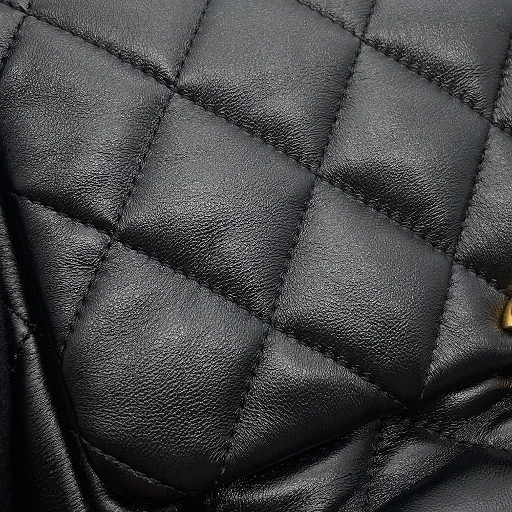Chanel Chain Shoulder Bag Small Quilted CC Logo Lambskin Black — view 9