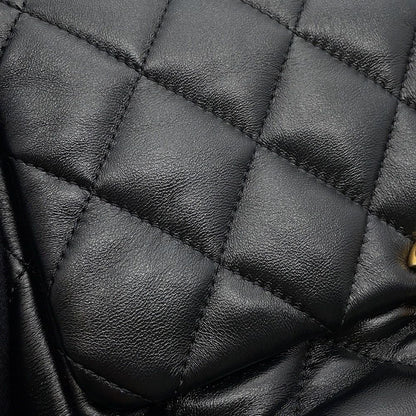 Chanel Chain Shoulder Bag Small Quilted CC Logo Lambskin Black — view 9