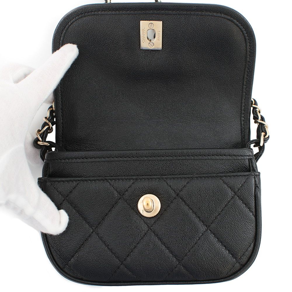 Chanel Chain Shoulder Bag Quilted CC Logo Grained Calfskin — view 5