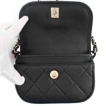 Chanel Chain Shoulder Bag Quilted CC Logo Grained Calfskin — view 5