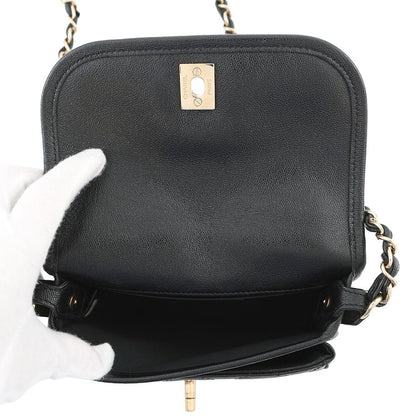 Chanel Chain Shoulder Bag Quilted CC Logo Grained Calfskin — view 6