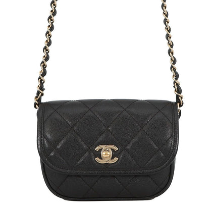Chanel Chain Shoulder Bag Quilted CC Logo Grained Calfskin