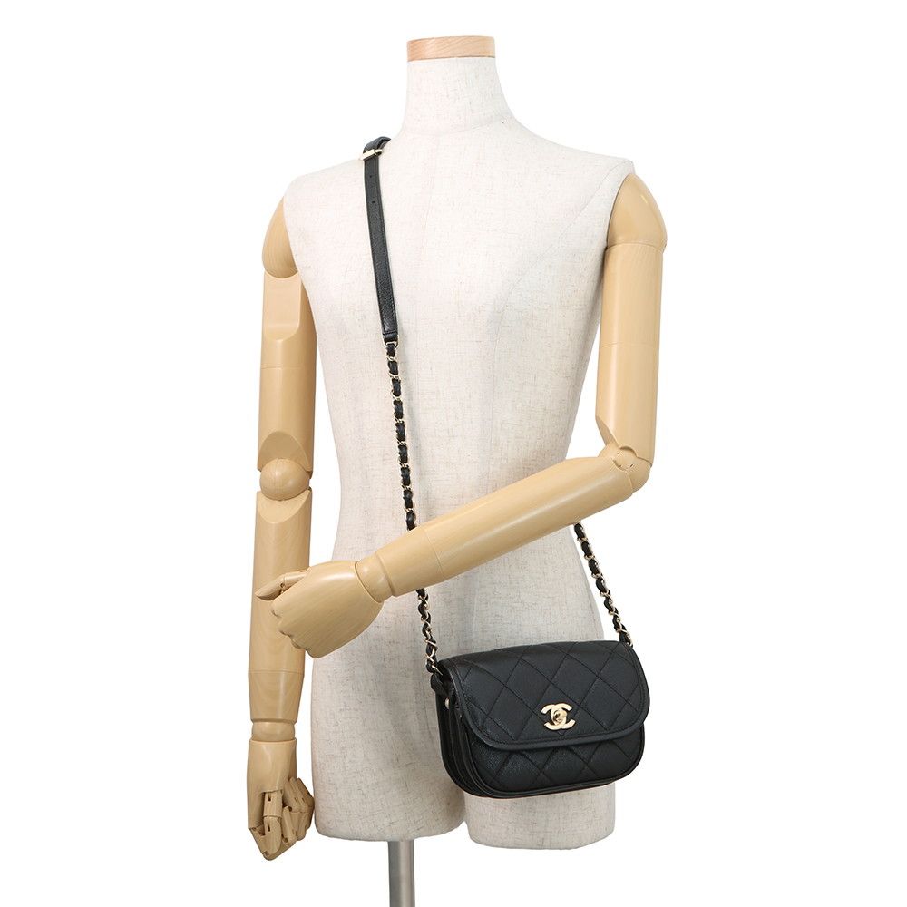 Chanel Chain Shoulder Bag Quilted CC Logo Grained Calfskin — view 4