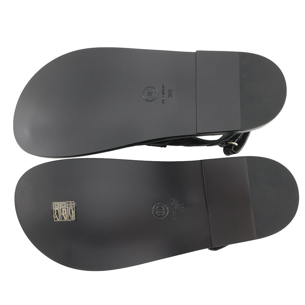 Chanel Sandals CC Logo Quilted Leather 38c Shoes Black — view 4
