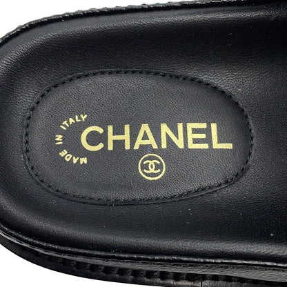 Chanel Sandals CC Logo Quilted Leather 38c Shoes Black — view 8