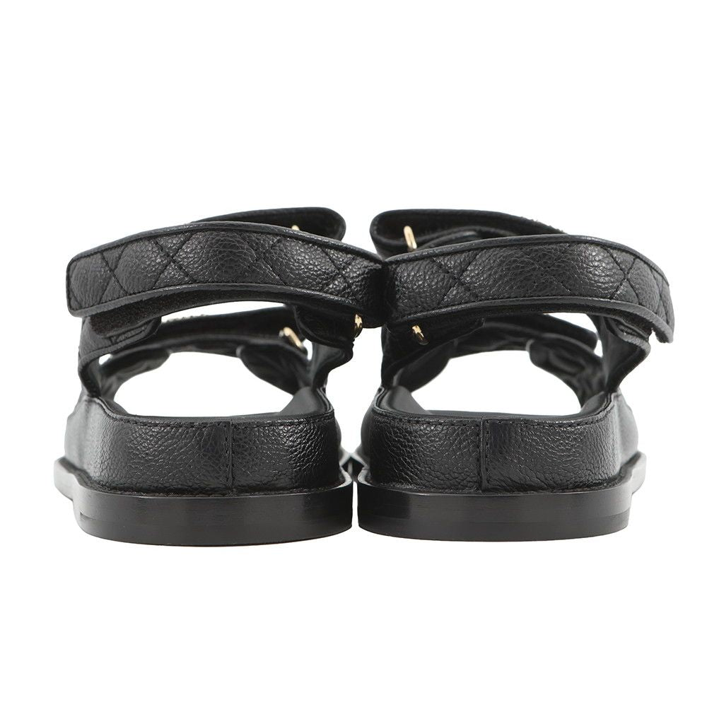 Chanel Sandals CC Logo Quilted Leather 38c Shoes Black — view 3