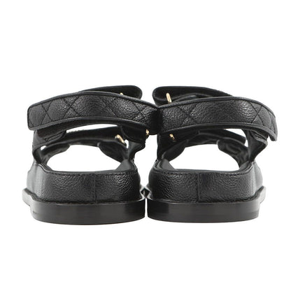 Chanel Sandals CC Logo Quilted Leather 38c Shoes Black — view 3