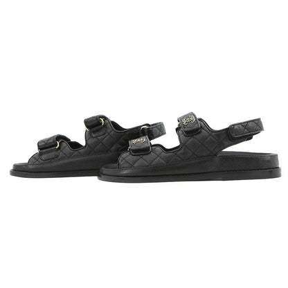 Chanel Sandals CC Logo Quilted Leather 38c Shoes Black — view 2