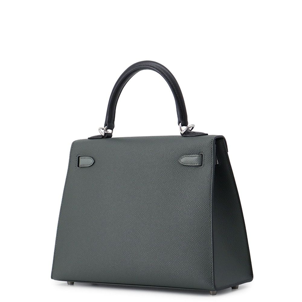 Hermes Kelly 25 Sellier Tricolor Vert Mangalore Almond Black Silver Epsom 2-Way — view 2